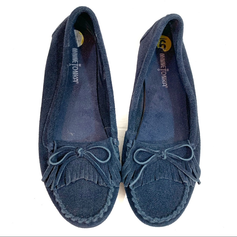 Minnetonka Kilty Navy Suede Moccasins
